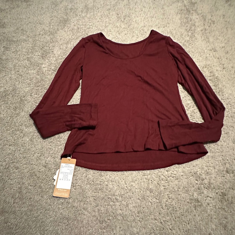 OGL Burgundy Cashmere Blend Tencel Scoop Neck Long Sleeve Top XL 250805-2653W24
